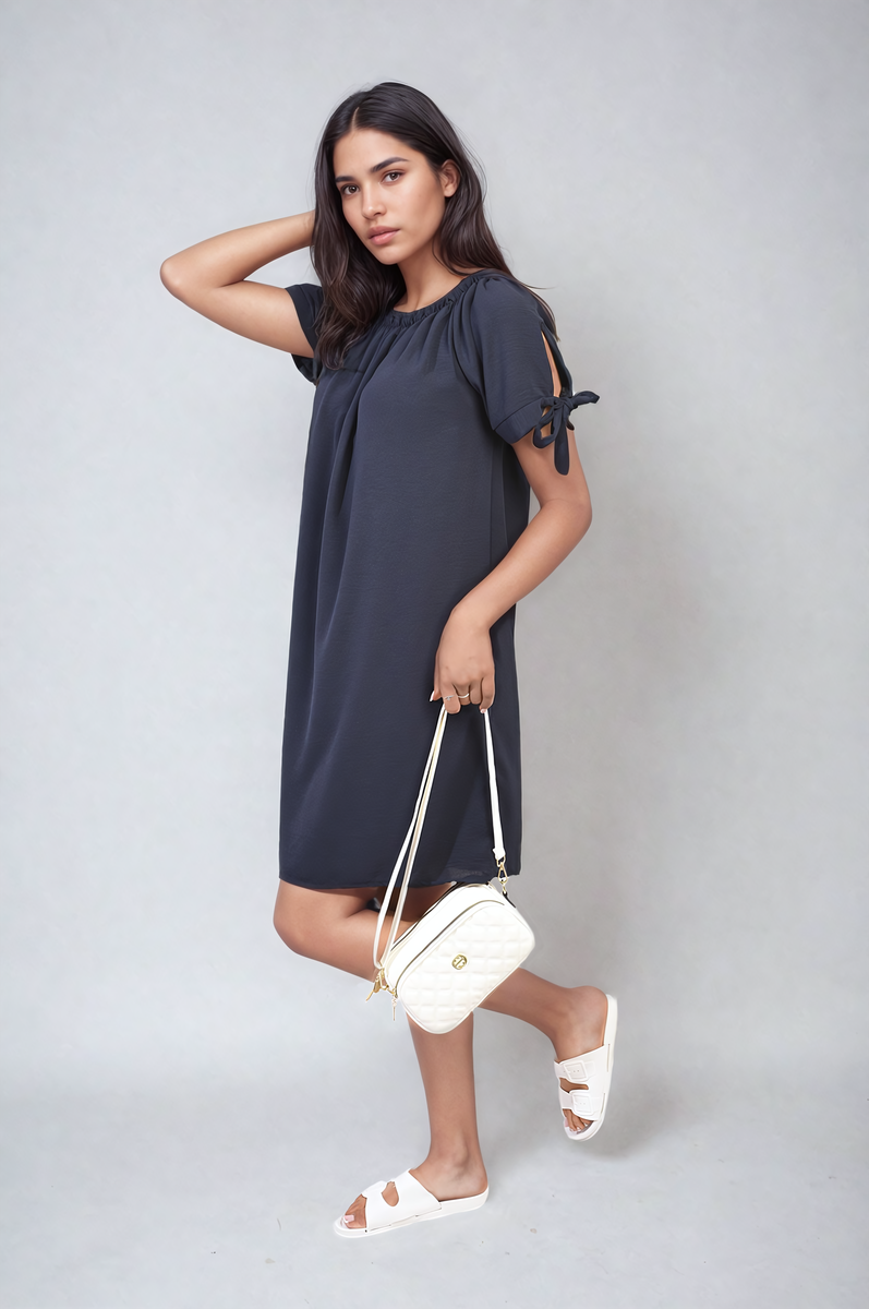 TESSA Knot Cuff Off Shoulder Mini Dress