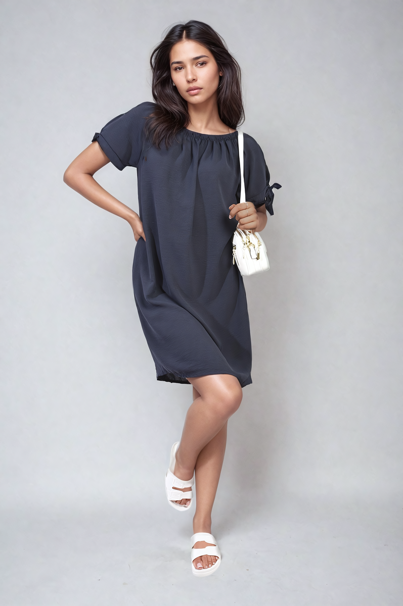 TESSA Knot Cuff Off Shoulder Mini Dress