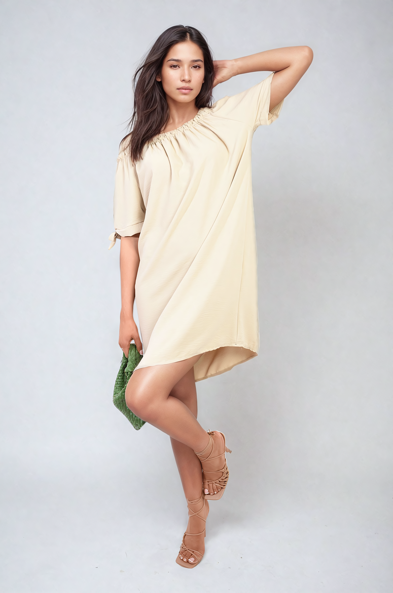 TESSA Knot Cuff Off Shoulder Mini Dress