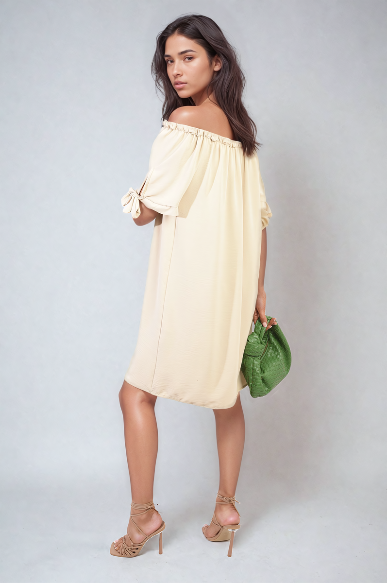 TESSA Knot Cuff Off Shoulder Mini Dress