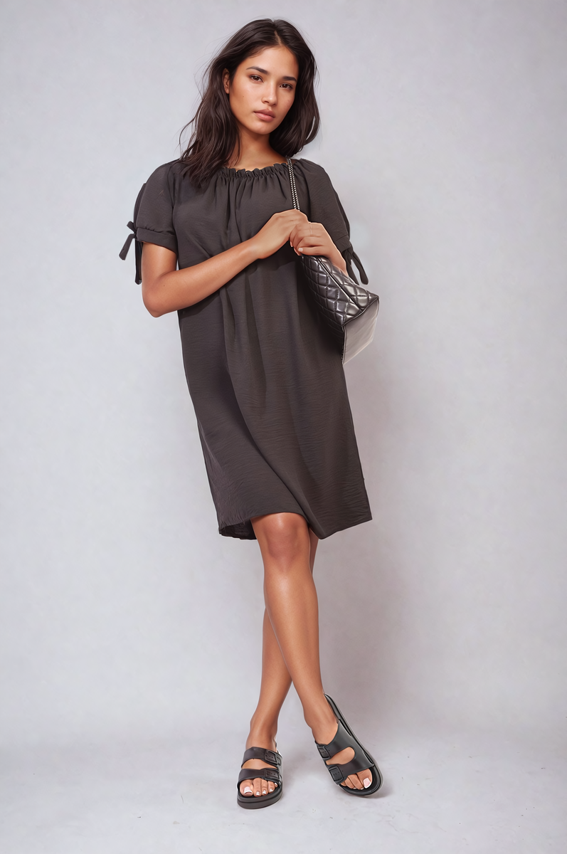 TESSA Knot Cuff Off Shoulder Mini Dress