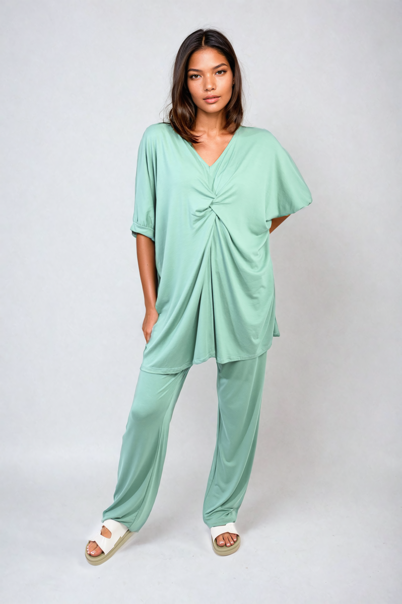 TIANA Twist Front Plunge Neckline Top and Trouser Co-ord Set