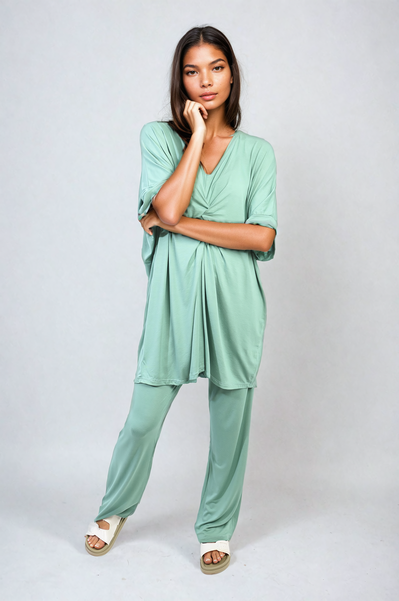 TIANA Twist Front Plunge Neckline Top and Trouser Co-ord Set