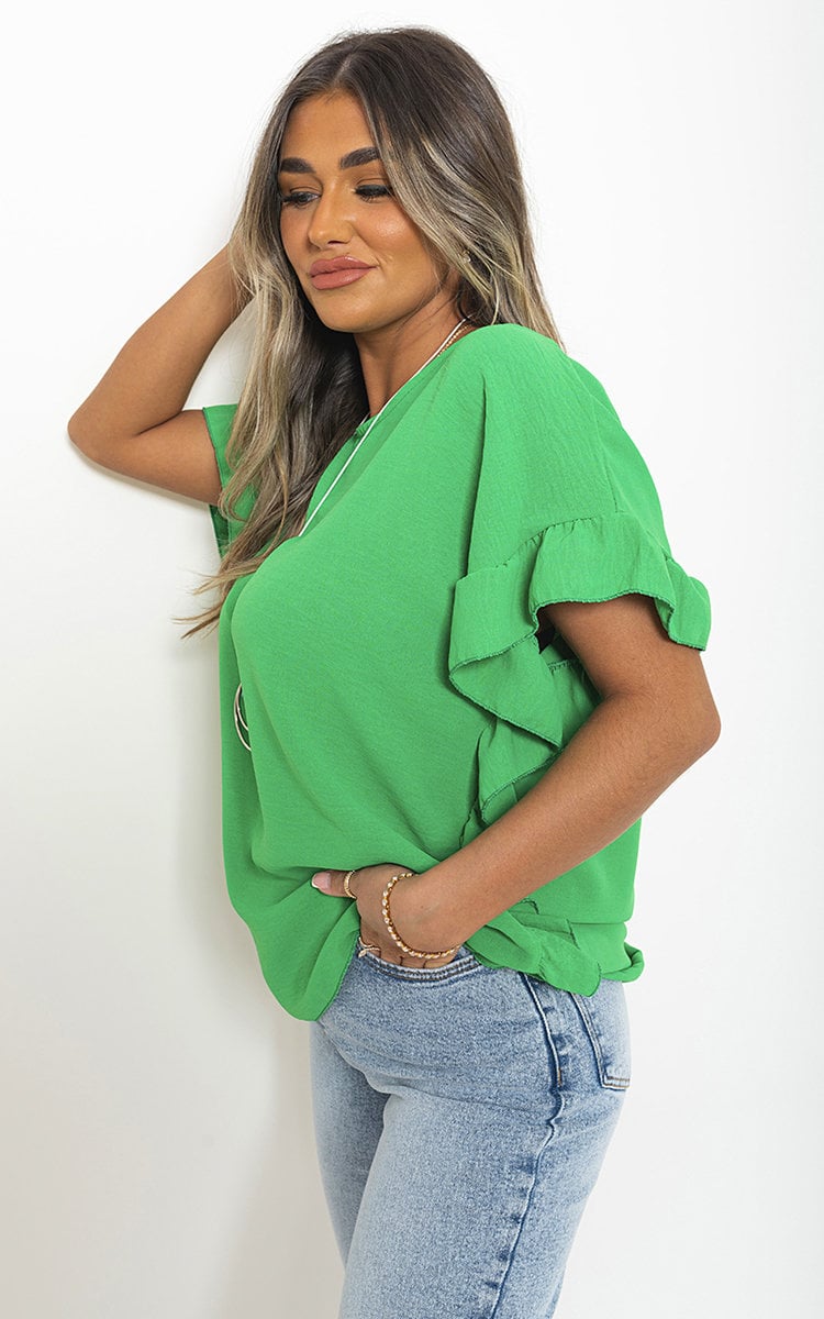 VIENNA FRILL SLEEVE TOP WITH CHAIN plus size available