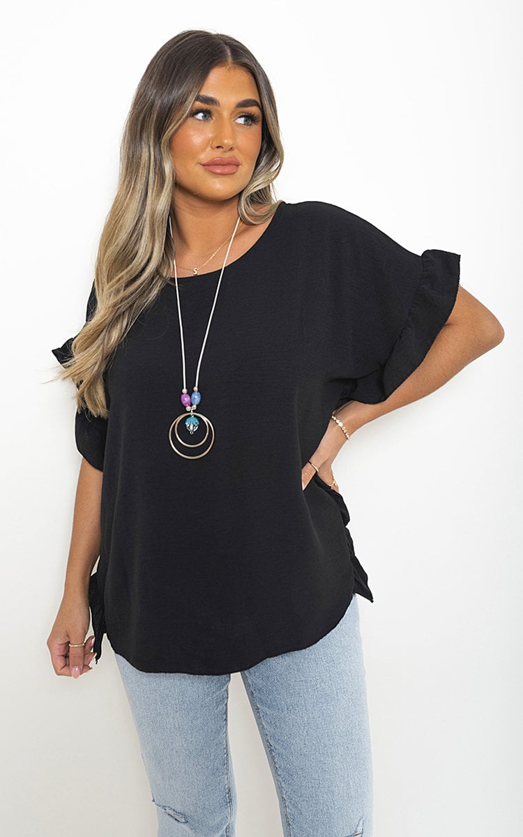 VIENNA FRILL SLEEVE TOP WITH CHAIN plus size available