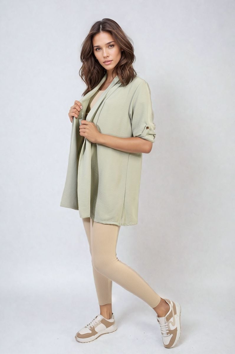 VIVIAN Open Front Roll Up Sleeve Cardigan