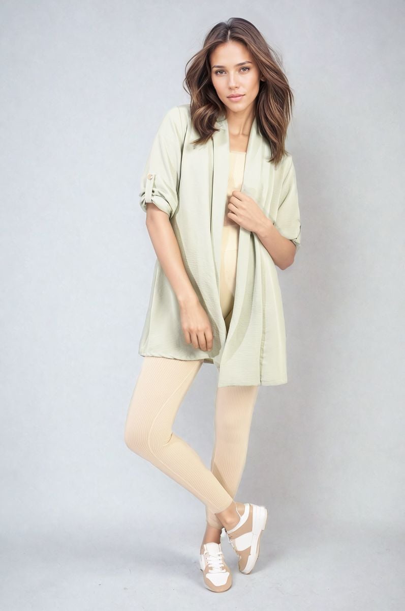 VIVIAN Open Front Roll Up Sleeve Cardigan