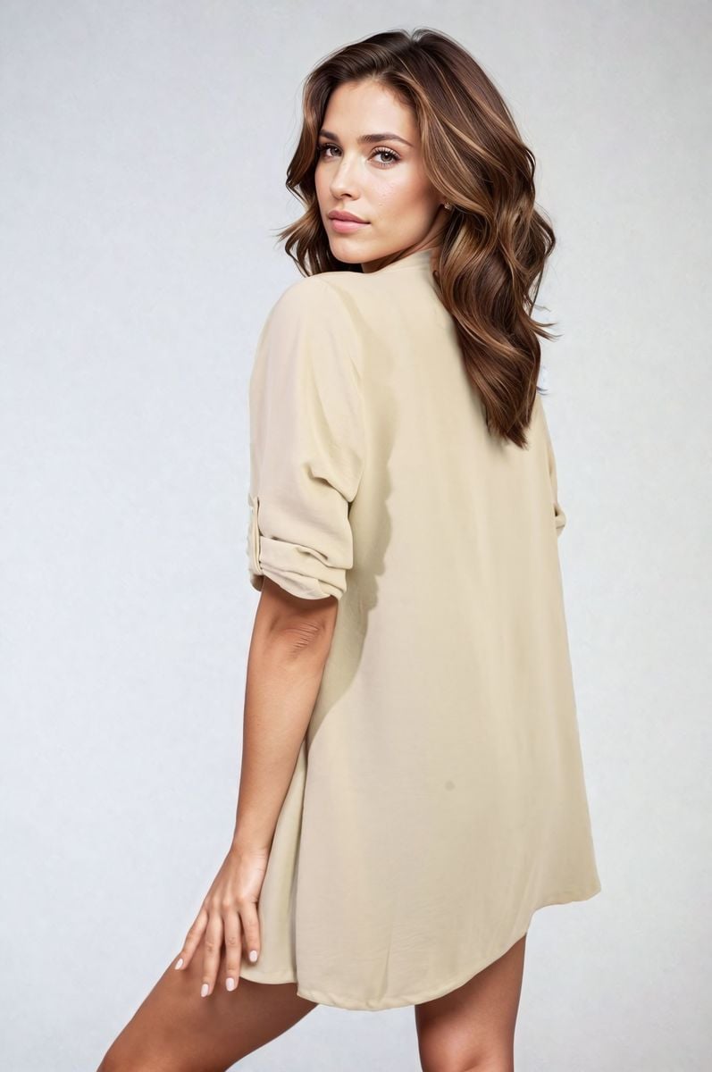 VIVIAN Open Front Roll Up Sleeve Cardigan