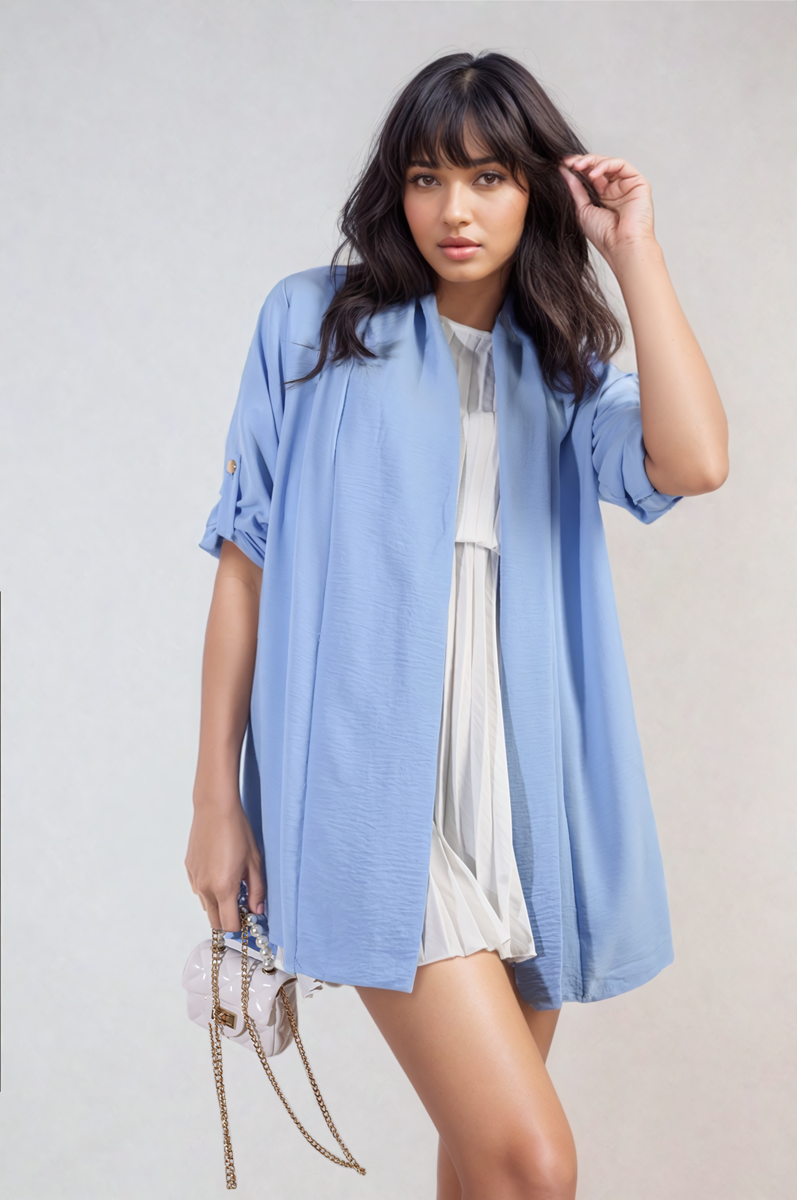 VIVIAN Open Front Roll Up Sleeve Cardigan