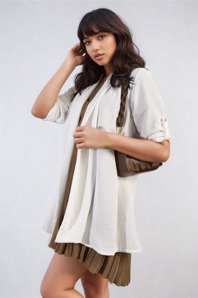 VIVIAN Open Front Roll Up Sleeve Cardigan