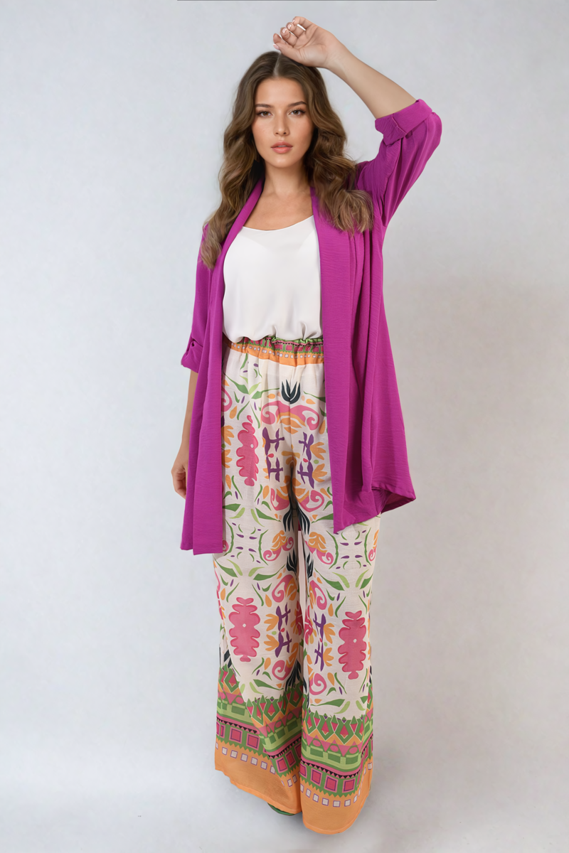 VIVIAN Open Front Roll Up Sleeve Cardigan