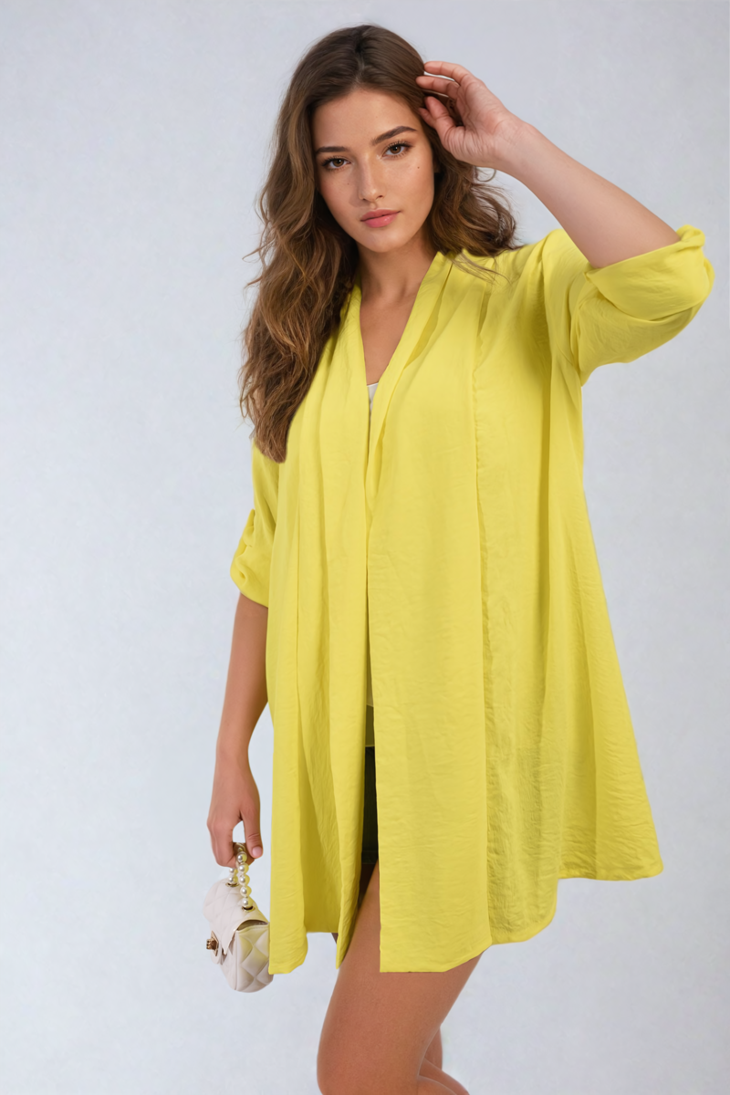 VIVIAN Open Front Roll Up Sleeve Cardigan