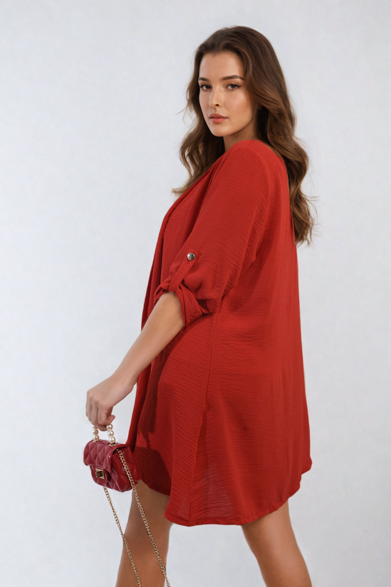 VIVIAN Open Front Roll Up Sleeve Cardigan