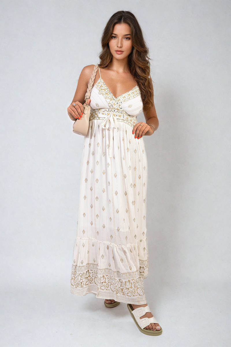 VIVIANA Printed Spaghetti Strap Maxi Dress