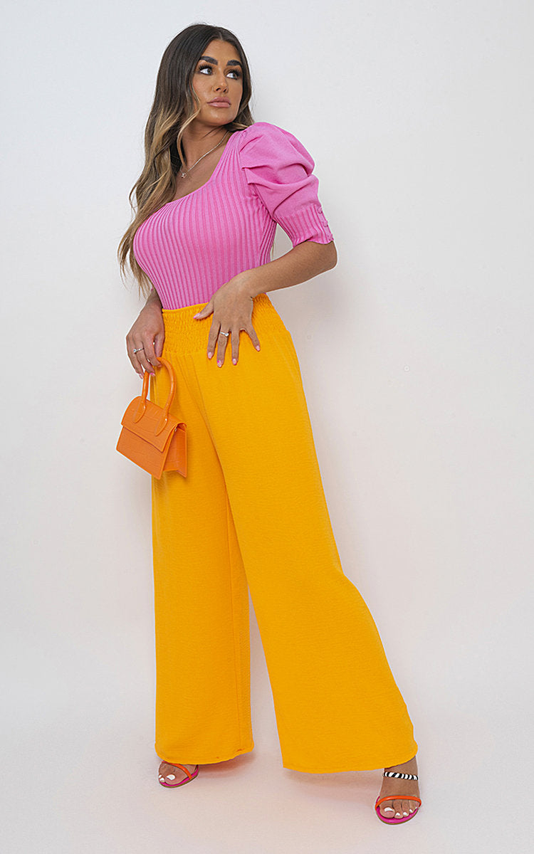 ZAYNAH Elastic High Waist Wide Leg Trousers