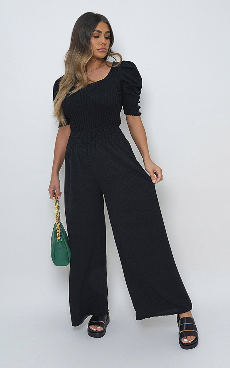 ZAYNAH Elastic High Waist Wide Leg Trousers