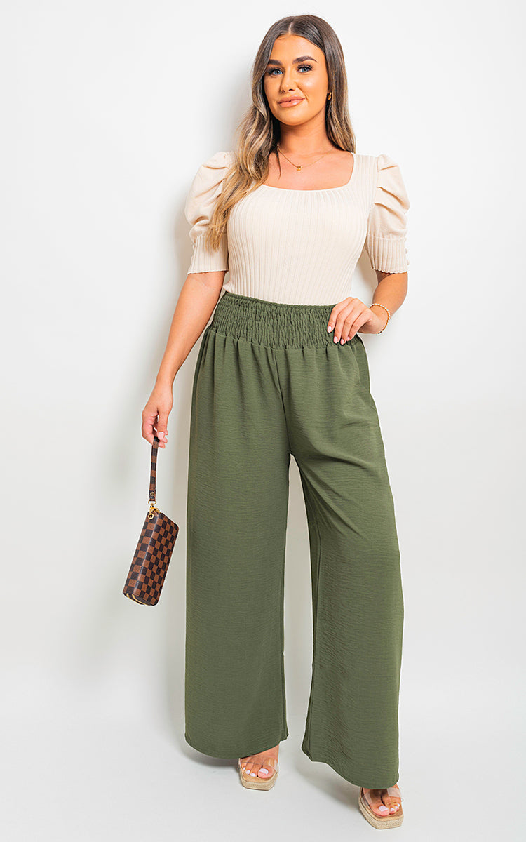 ZAYNAH Elastic High Waist Wide Leg Trousers