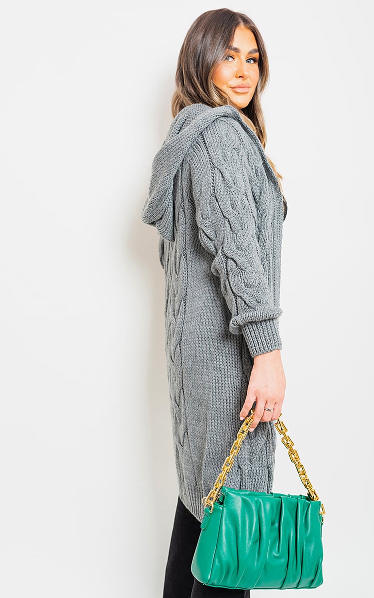 ZOE Chunky Cable Knitted Oversized Longline Hooded Cardigan