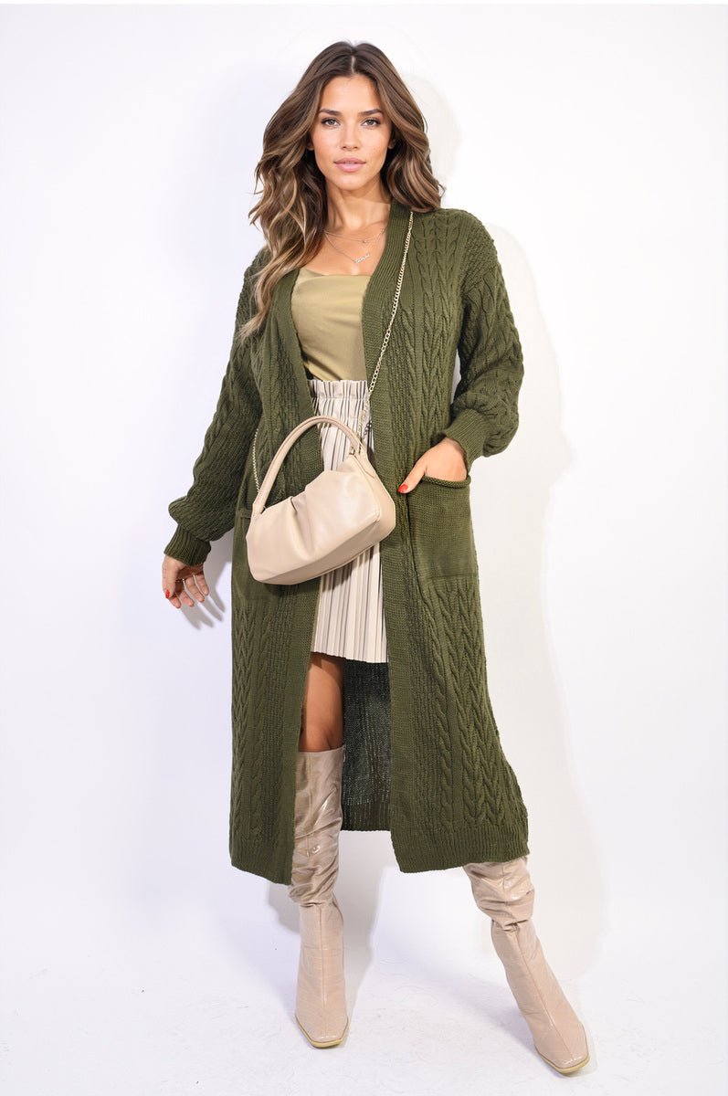 JADA Front Open Long Knitted Cardigan With Front Pockets - Glamoo - 