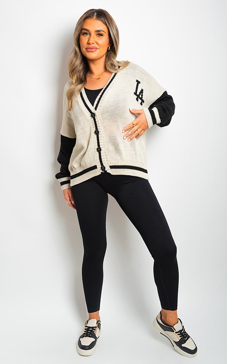 JULIANA LA Print Knitted Varsity Cardigan - Glamoo -