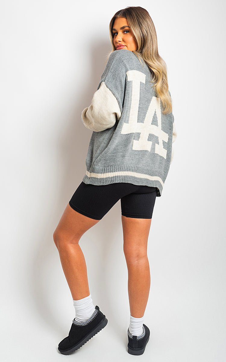 JULIANA LA Print Knitted Varsity Cardigan - Glamoo -