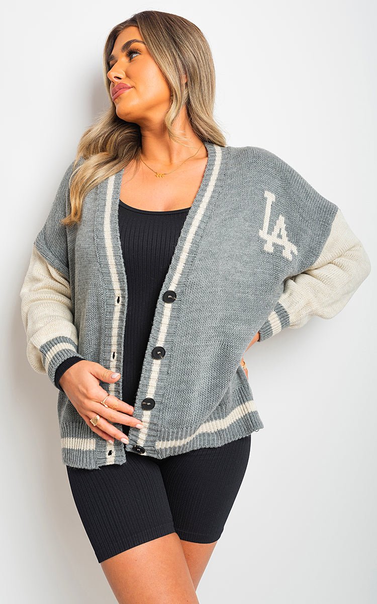 JULIANA LA Print Knitted Varsity Cardigan - Glamoo -