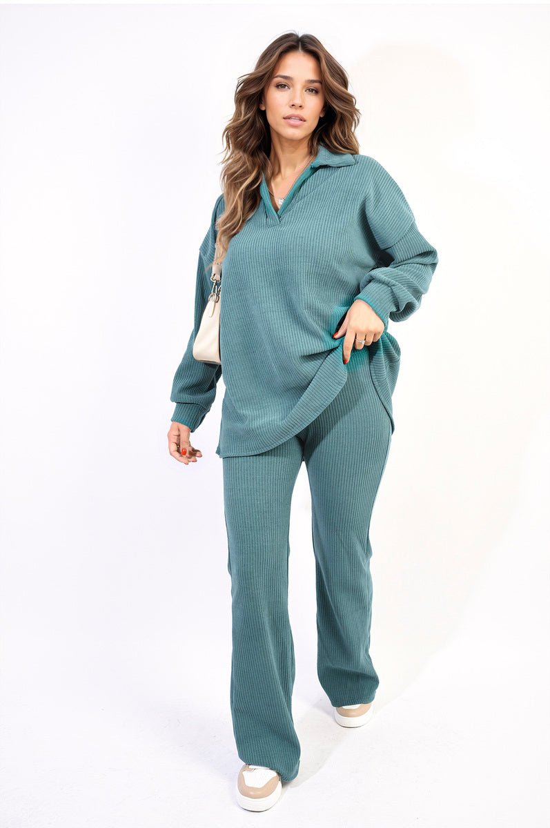 KELSEY Collared Long Sleeve & Trouser Co - ord Set - Glamoo - 