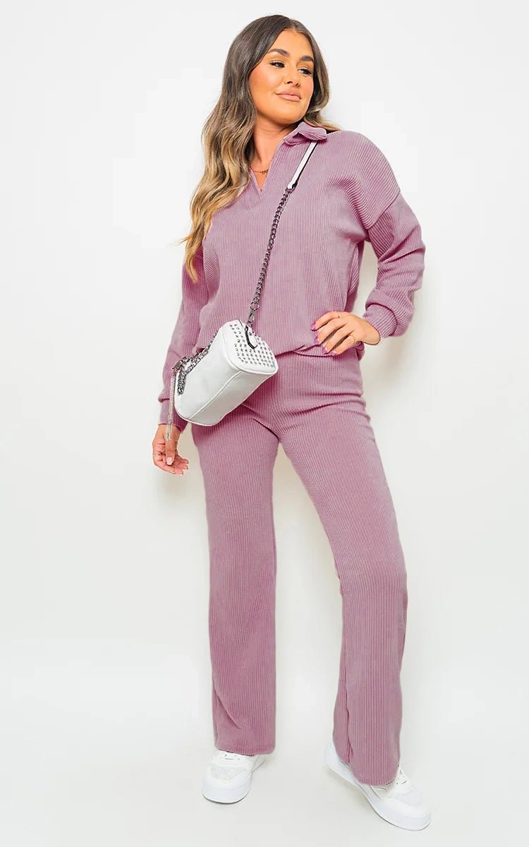 KELSEY Collared Long Sleeve & Trouser Co - ord Set - Glamoo - 