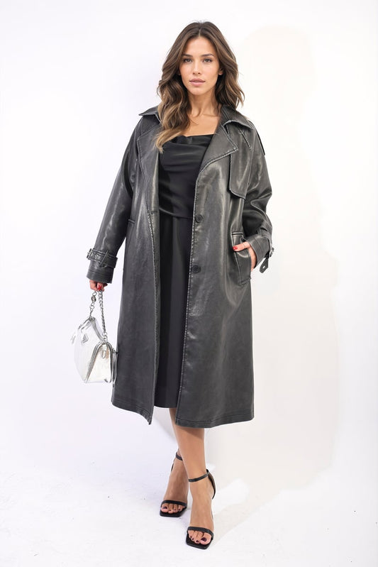 Lapel Neck Belted Trench Coat Jacket - Glamoo -