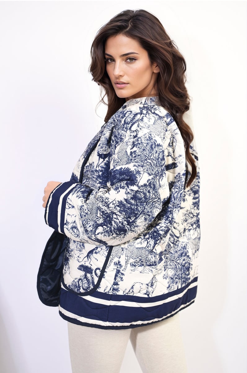 Lapel Printed Quilted Jacket - Glamoo -