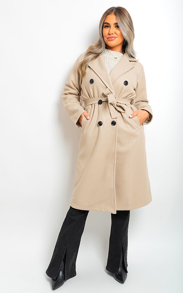 LAURYN Button Detail Belted Trench Coat - Glamoo - 