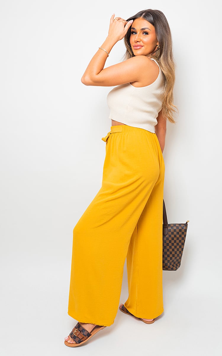 LAURYN Drawstring Waist Wide Leg Trouser - Glamoo - 