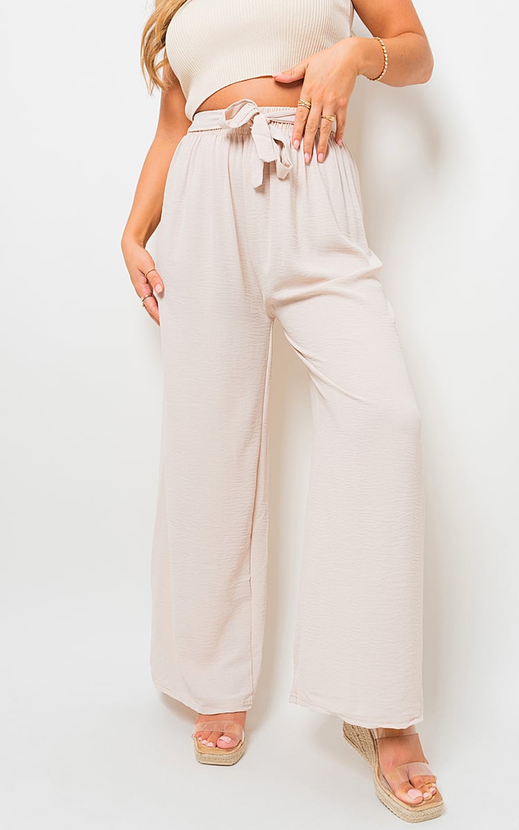 LAURYN Drawstring Waist Wide Leg Trouser - Glamoo - 