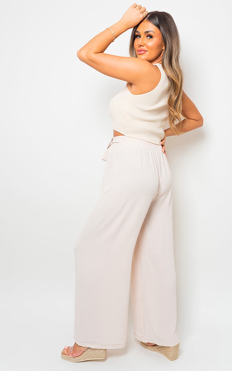 LAURYN Drawstring Waist Wide Leg Trouser - Glamoo - 