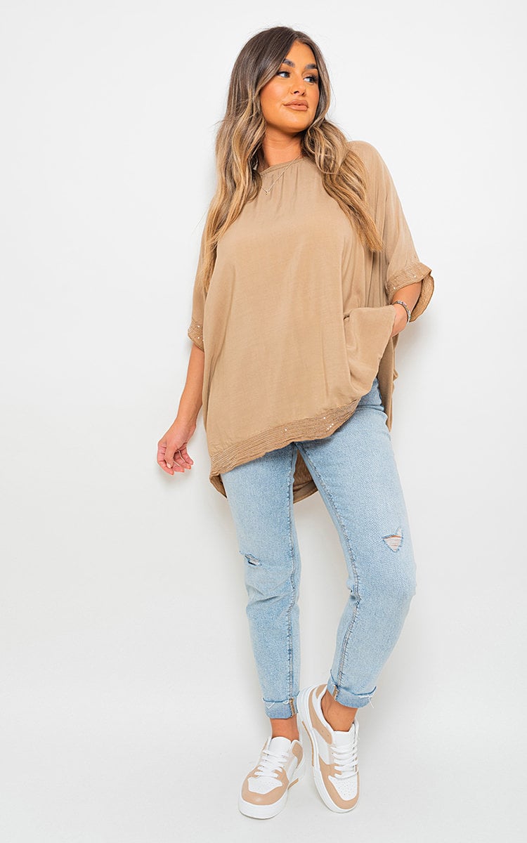 LYDIA OVERSIZED SEQUIN TRIM TOP - Glamoo - shirts & tops