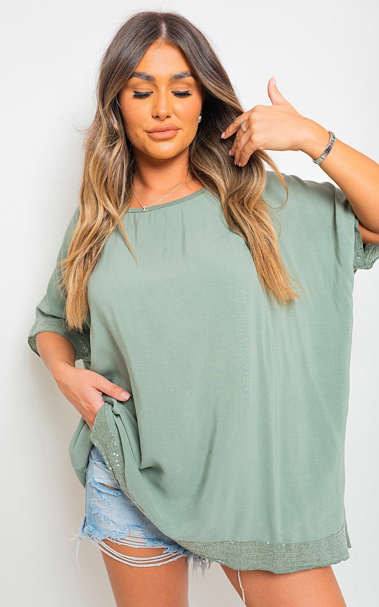 LYDIA OVERSIZED SEQUIN TRIM TOP - Glamoo - shirts & tops