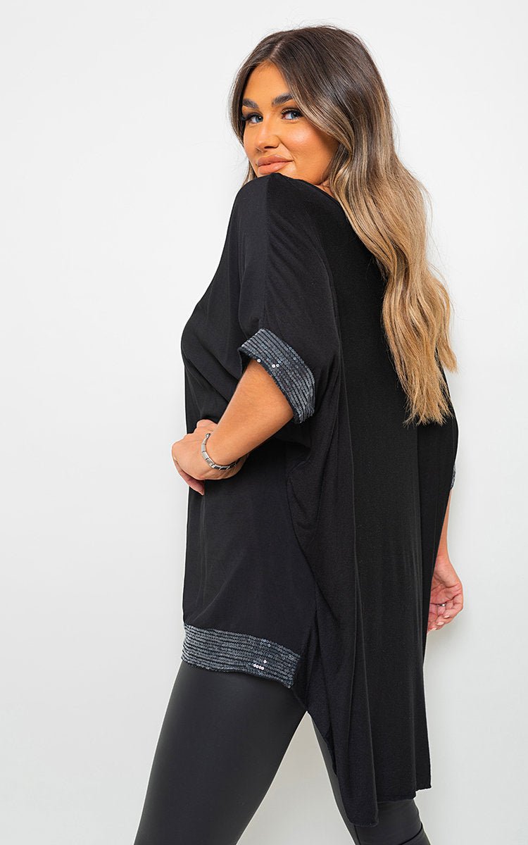 LYDIA OVERSIZED SEQUIN TRIM TOP - Glamoo - shirts & tops