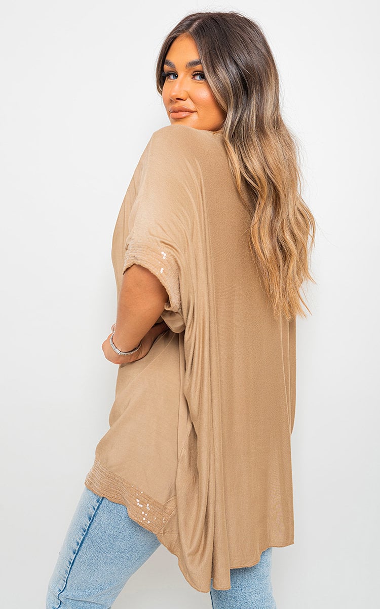 LYDIA OVERSIZED SEQUIN TRIM TOP - Glamoo - shirts & tops