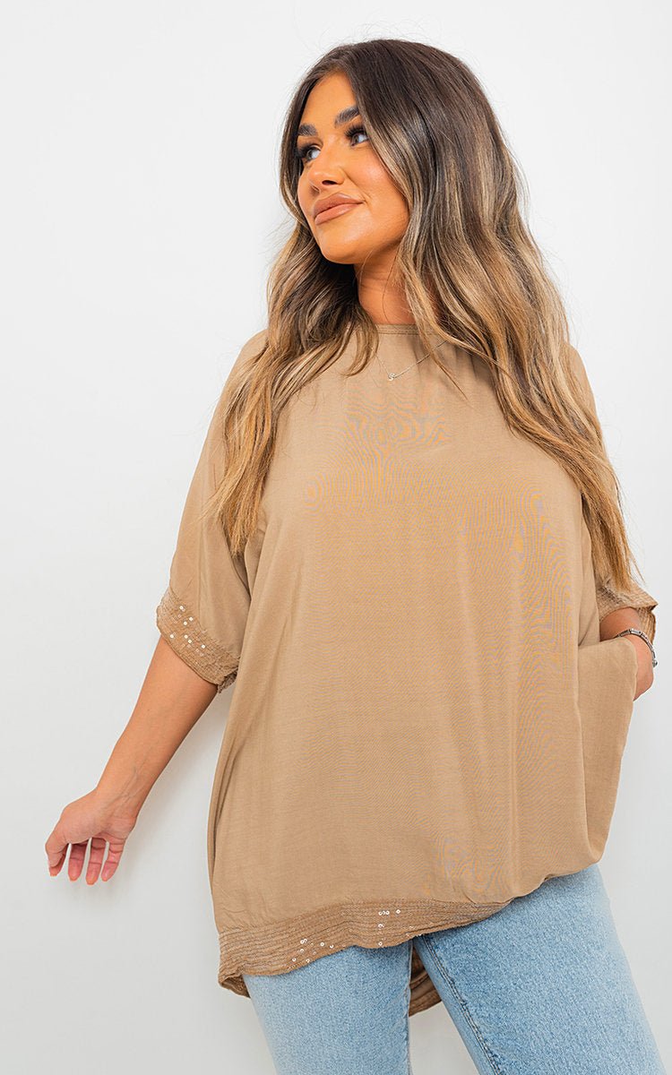 LYDIA OVERSIZED SEQUIN TRIM TOP - Glamoo - shirts & tops