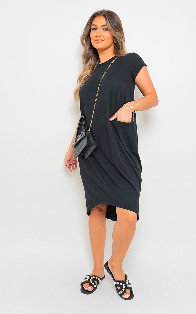 MILA Front Pockets Short Sleeve Midi Dress - Glamoo - 