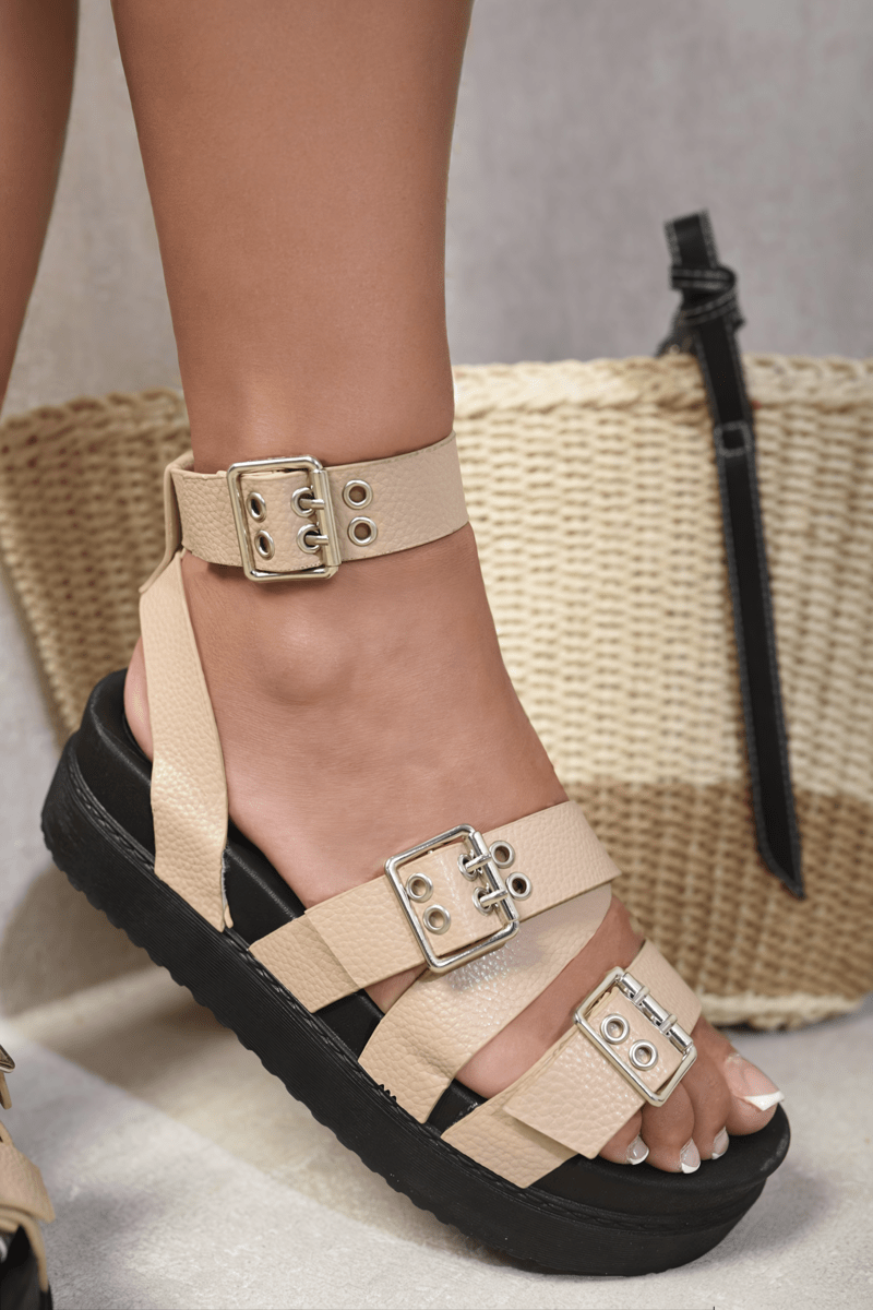 NORA Multi Strap Ankle Buckle Chunky Sandals - Glamoo - 