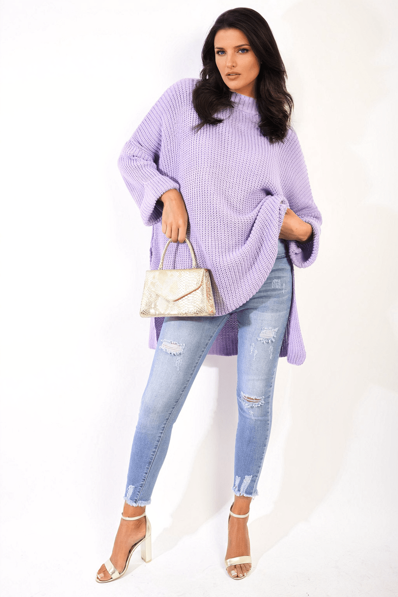 Oversized High Neck Knitted Jumper - Glamoo - 