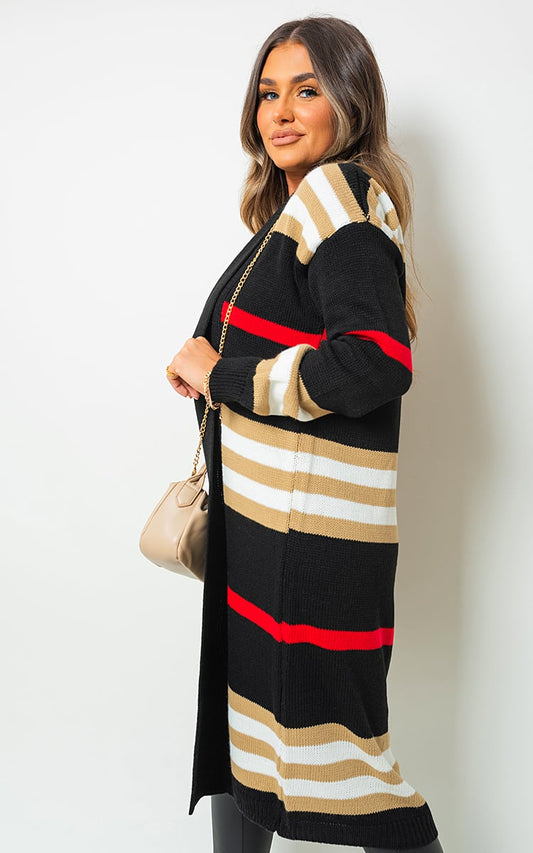 Oversized Long Striped Knitted Cardigan - Glamoo -