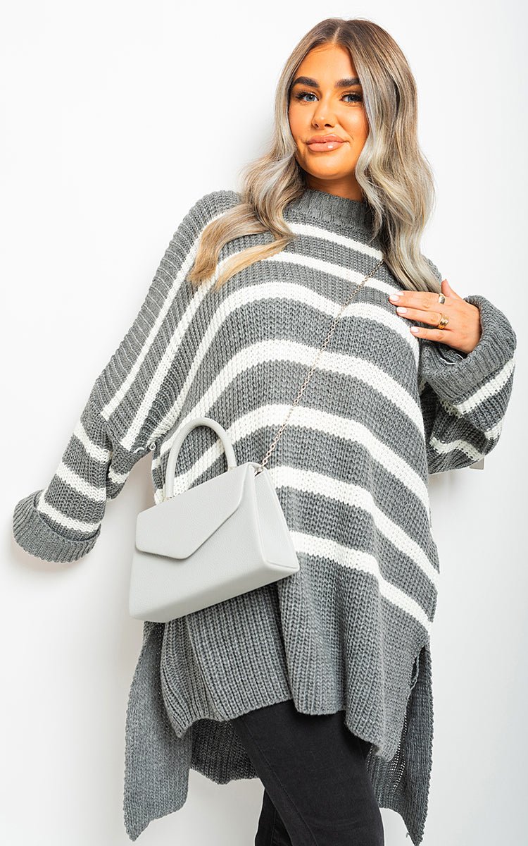 Oversized Striped Knitted Jumper - Glamoo - 