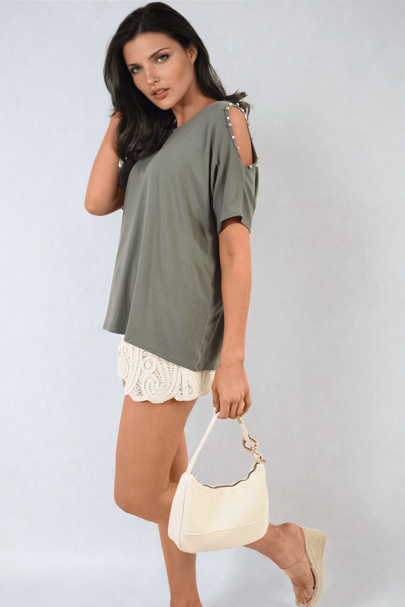 Pearl Cold Shoulder Top - Glamoo - 