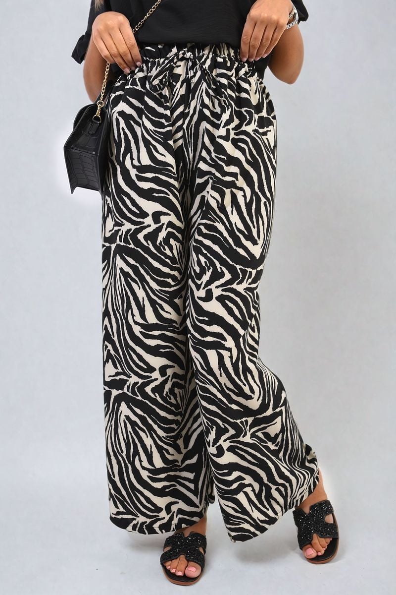 RAMONA Zebra - Striped Print Wide Leg Trouser - Glamoo - 