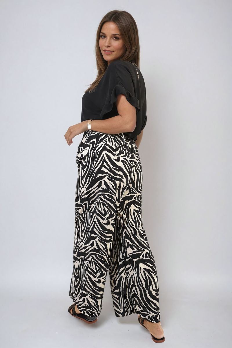 RAMONA Zebra - Striped Print Wide Leg Trouser - Glamoo - 