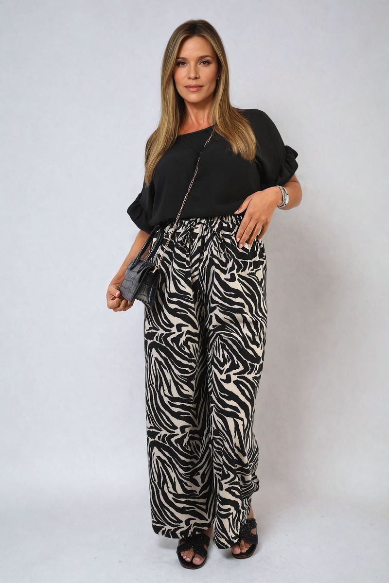 RAMONA Zebra - Striped Print Wide Leg Trouser - Glamoo - 