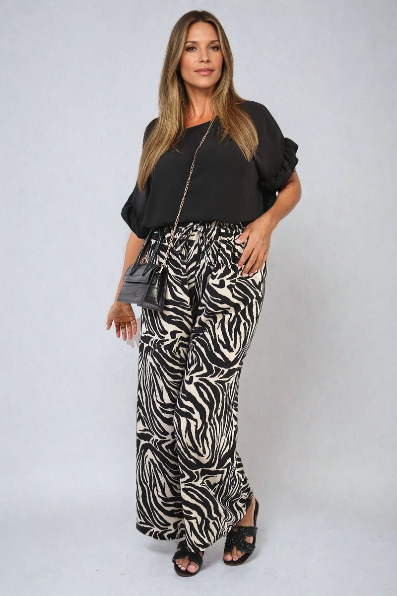 RAMONA Zebra - Striped Print Wide Leg Trouser - Glamoo - 