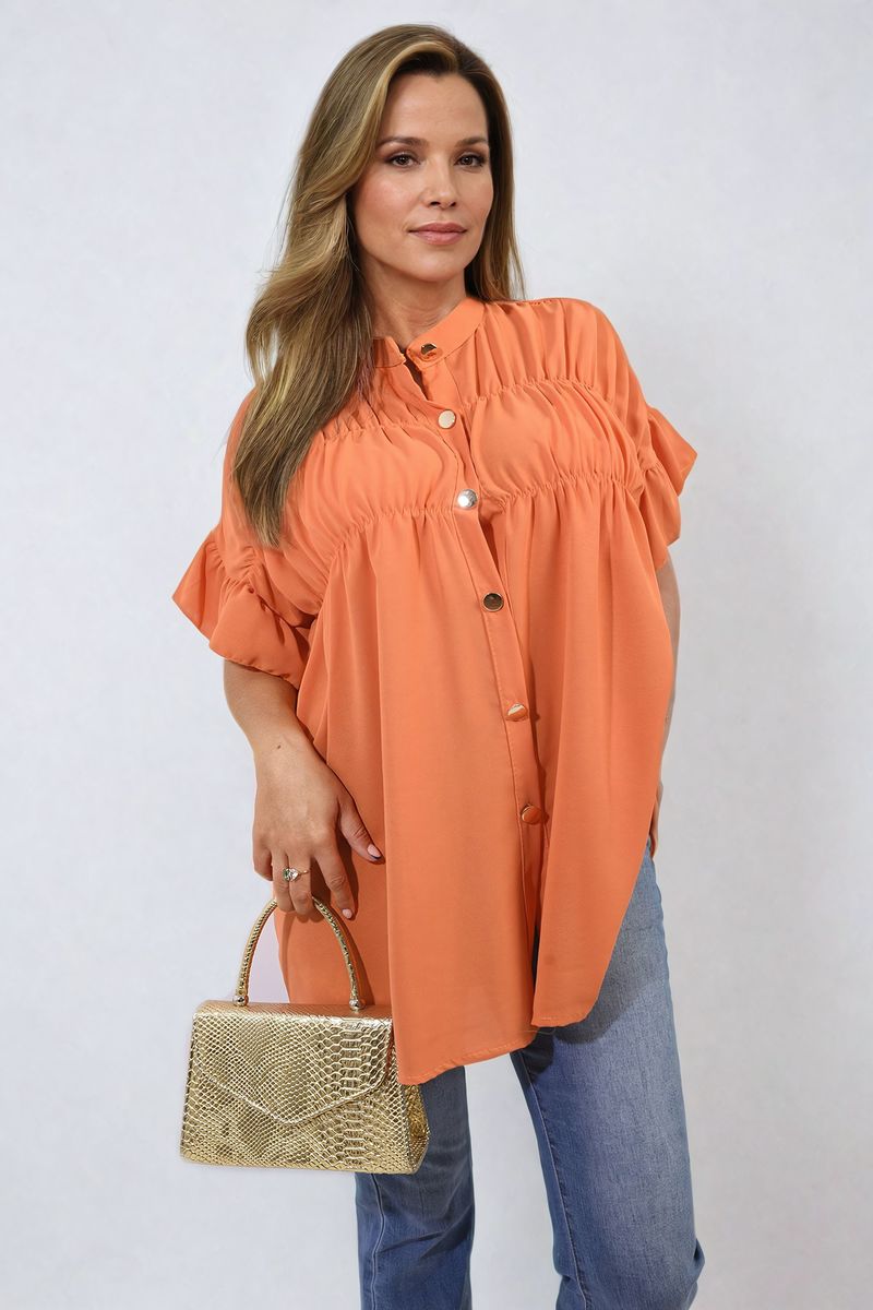 REBECCA Button Down Pleated Frill Tops - Glamoo - 